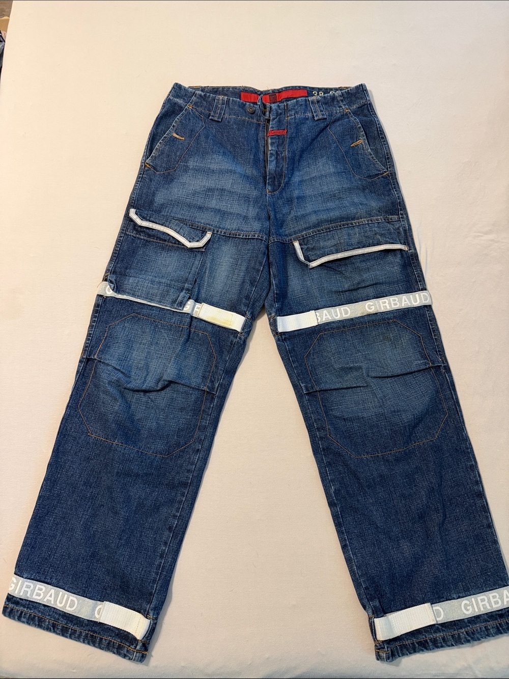 Marithé François Girbaud Cargo Jeans White Shuttle Straps Baggy Denim